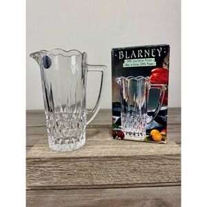 Blarney 24% Lead Crystal Pitcher Vintage 1989 Yugoslavia Diamond Cut